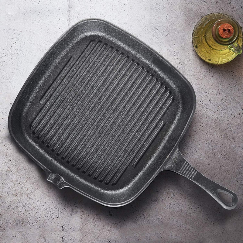 tokyolongco Cast Iron Skillet 9 Inch Square Grill Pan With Pour Spout